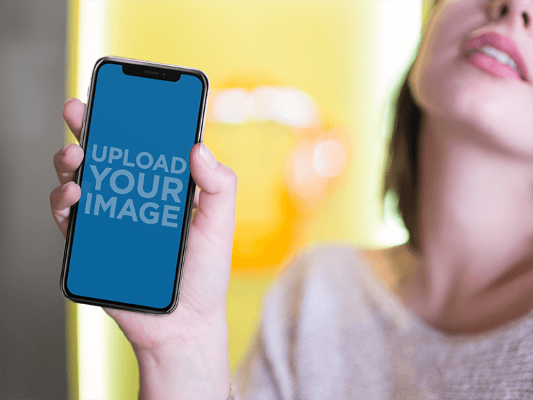 Girl Showing Her Iphone X Mockup A17483