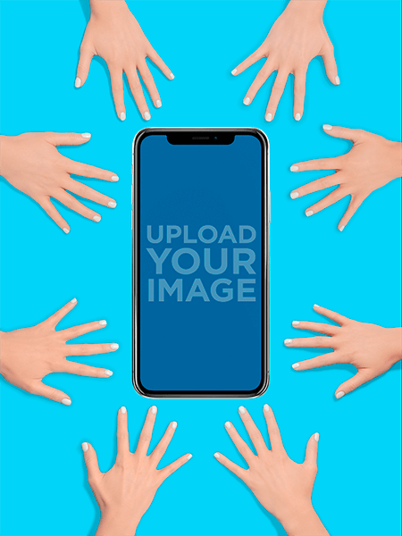 Iphone X Mockup Surrounded By Hands A19171