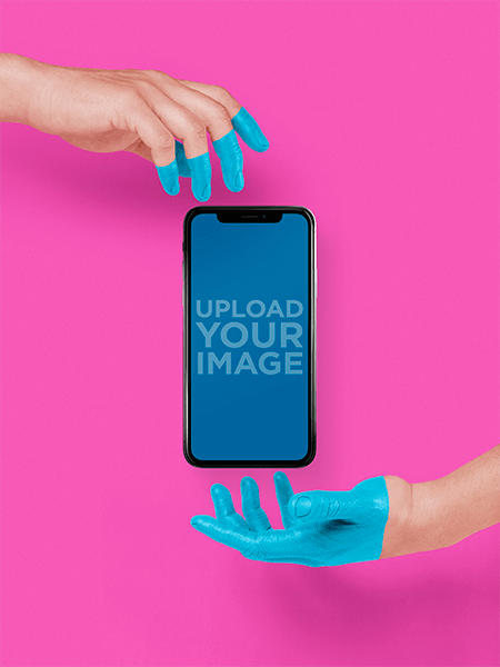Iphone X Template Floating Between Two Painted Hands A19310